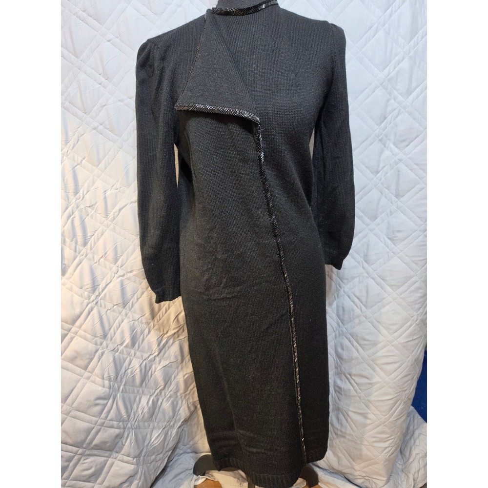 Mady Gerrard Vintage Beaded Asymmetrical Midi Dress Black Mock Neck Dress